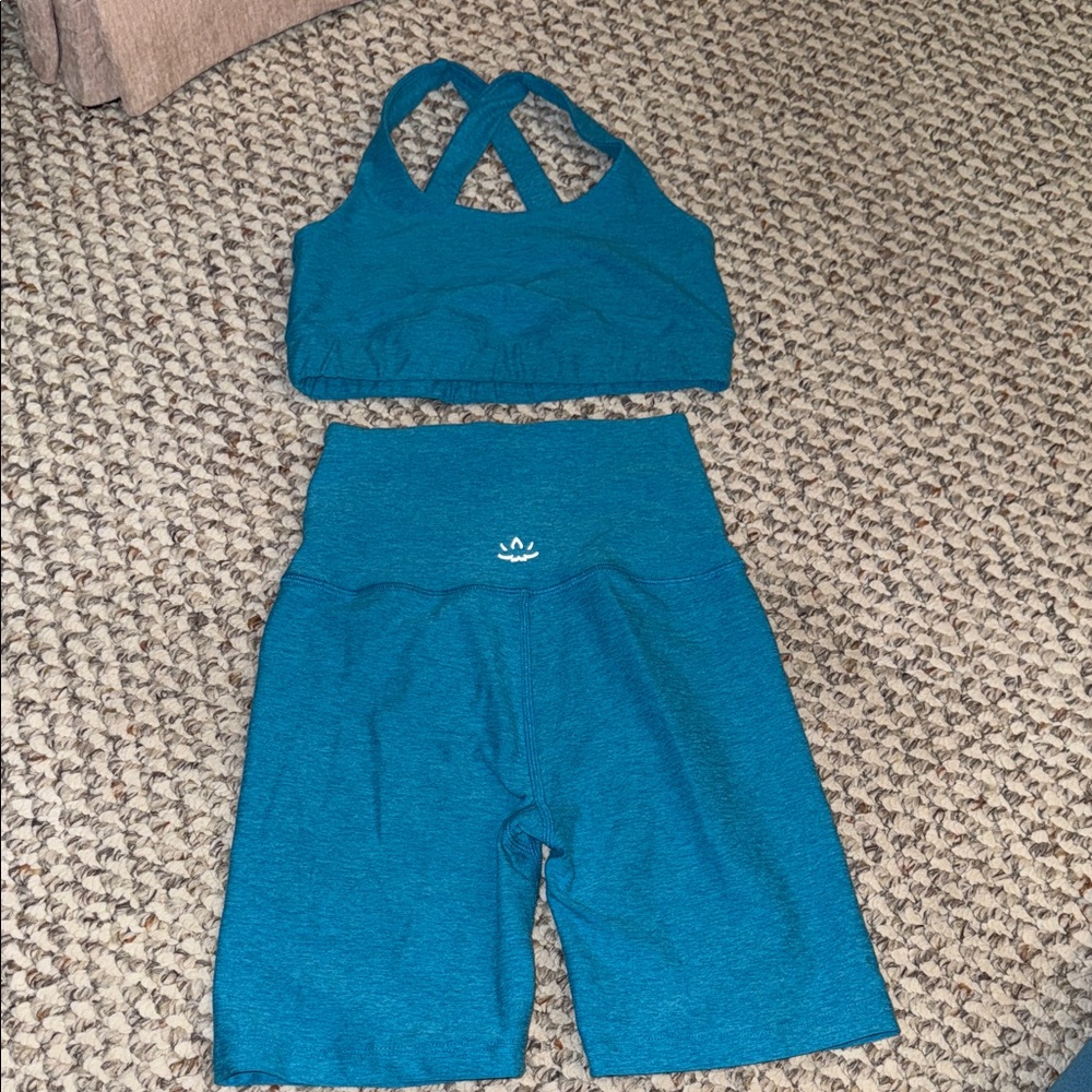 Beyond Yoga Teal Sports Bra and Shorts Set